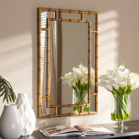 Baxton Studio RXW-8008 Adra Modern and Contemporary Gold Finished Bamboo Accent Wall Mirror